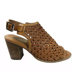 Steve Madden Ranya Womens Cognac Leather Buckle Strap Block Heels Size 8.5